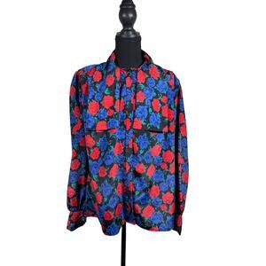 Oscar de la Renta Expressions Womens 14 Floral Blazer Red Blue Roses Vintage
